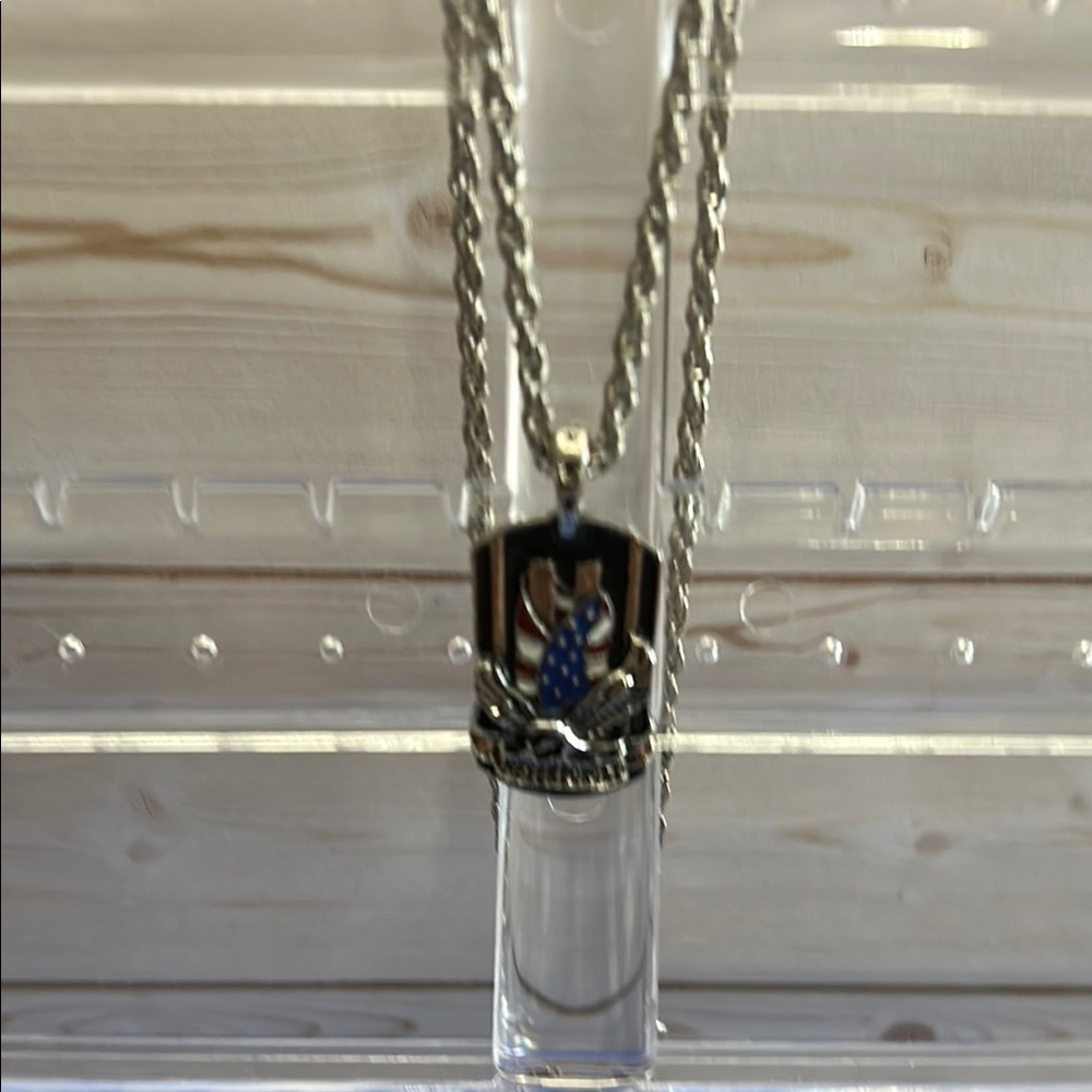 Gold and Silver Rope Chain Necklace with Dark Stone Pendant